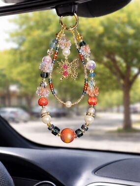 Multicolor Beaded Statement Necklace with Gold Butterfly Accent